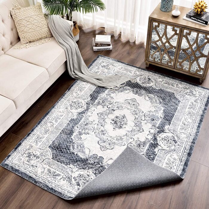 Килимок для вітальні сучасний, короткий ворс, неслизький, пральний, м'який, для вітальні, спальні та їдальні, сіро-білий, 120 x 160 см