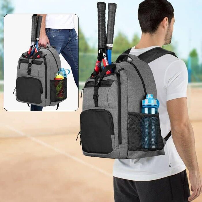 DSLEAF Tennis Bag for 2 Rackets - Backpack with Shoe Compartment - Sports Training Gym Bag for Tennis, Pickleball, Badminton, Squash - Grey