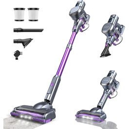 Потужний акумуляторний бездротовий пилосос Lubluelu – 50 хвилин роботи, щітка Anti-Tangle, 2 фільтри, ідеальний для твердих поверхонь, килимів та шерсті тварин, фіолетовий