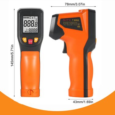 Інфрачервоний термометр, цифровий лазерний вимірювач температури -58°F~1112°F (-50°C～600°C) IR термопістолет (Не для людей). Ідеально підходить для приготування їжі, смаження, кухні, барбекю, м'яса, цукру, морозильної камери