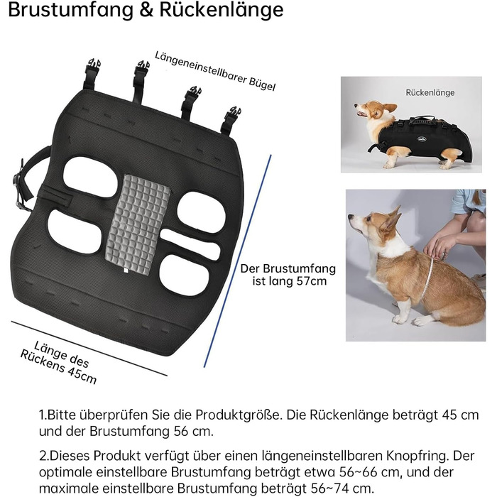 Сумка-переноска для собак великих порід Wakytu, 30-40 кг, чорна. Ідеально для транспортування, реабілітації та підтримки собак з проблемами суглобів або інвалідністю.