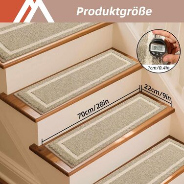 Ковзаючі килимки на сходи Cosy Homeer, 70x22 см, 15 шт., самоклеючі, антиковзаючі, машинне прання, 100% поліестер, TPE-підкладка, бежевий (4 шт.)