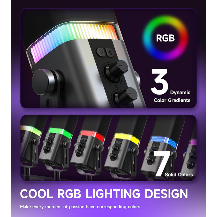 Професійний USB/XLR мікрофон Mailangshi для подкастів, стрімінгу та ігор з RGB підсвіткою та металевим корпусом