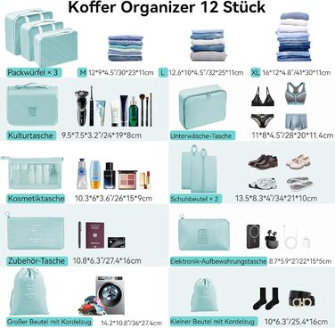 Органайзер для валізи Chijoo (12 шт, чорний) – Набір кубиків для пакування, аксесуари для подорожей