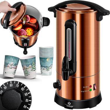 KESSER® 10L Stainless Steel Mulled Wine Boiler Including 10 Cups Mulled Wine Cooker with Thermostat, Mulled Wine Dispenser, Hot Beverage Dispenser, Kettle, Hot Water Dispenser, Canning Machine, Fill Level Indicator, Tap (Copper)