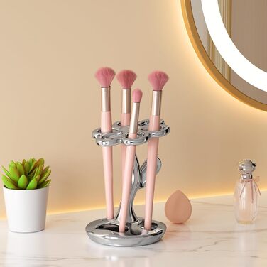 Тримач для зубних щіток та пензлів з кераміки, 6 відділень, срібний