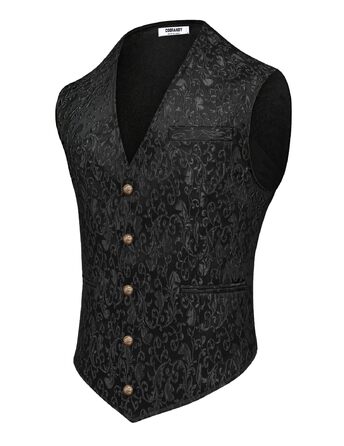Чоловічий жилет Coofandy Paisley Steampunk готичний, приталений, з V-поглибленням (Чорний, XL)