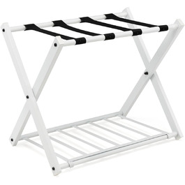 GIANTEX Folding Luggage Rack 2-Tier 68 x 43 x 58 cm Luggage Shelf Baggage Rack Metal Space-Saving Suitcase Stand for Bedroom Guest Room Hotel Black (2 Pieces, Black) (1 Piece, White)