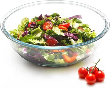 NUTRIUPS 4.5L Salad Bowl, 33cm Glass Bowl, Large Mixing Bowl Glass, Glass Bowl