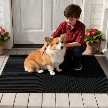 Килимок вхідний FEOMOS 60x90 см, протиковзний вологопоглинаючий килим для дому, передпокою та кухні, чорний