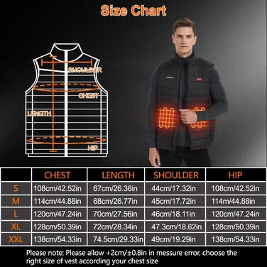 Обогрівальний жилет Gokozy для чоловіків та жінок з акумулятором 10000 mAh та 5 зонами обігріву, чорний XL