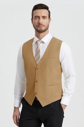 Жилет чоловічий HISDERN формальний елегантний бавовняний однотонний V-подібний виріз з кишенями для весілля, вечірки, бізнесу (S, Хакі)