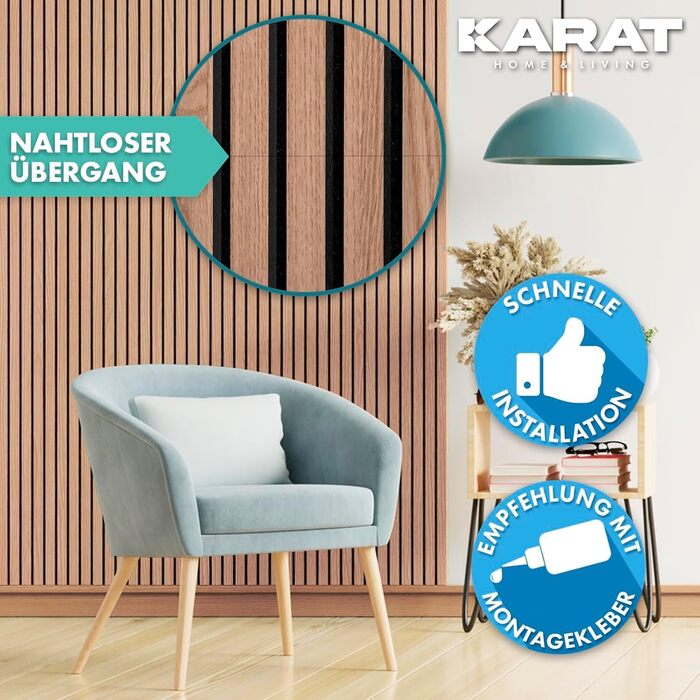 Акустичні настінні панелі KARAT з натурального шпону червоного дуба (Red Oak), ламелі з дерева та фетру для шумоізоляції та звукопоглинання, 118 x 60 см