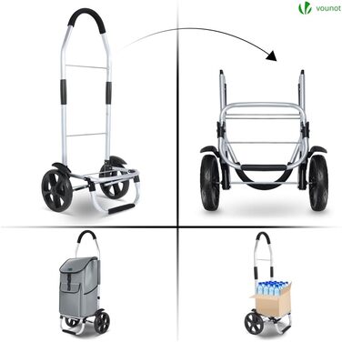 Складаний алюмінієвий візок VOUNOT для покупок, 45 л, водонепроникна сумка, 2 великі колеса з бризковиками, візок для сходів, сірий