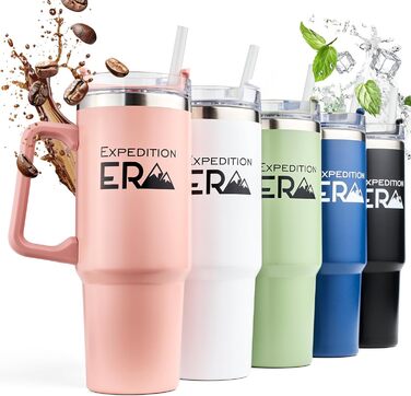 Термокружка з трубочкою 880мл, 30oz - ізольована термокружка з кришкою та ручкою, нержавіюча сталь, велика ємність, Tumbler, термокружка для напоїв, кавова кружка to go XXL (Рожева)