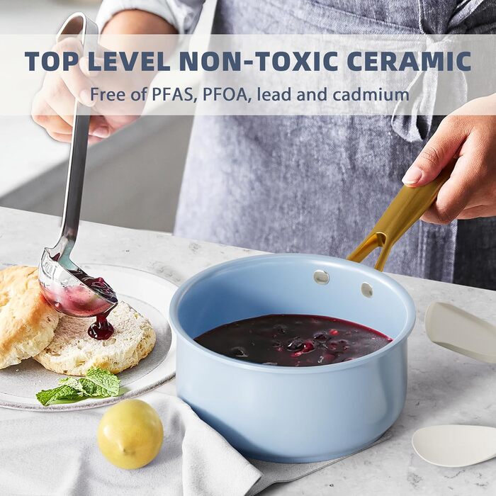 RIOVARM Induction Pots and Pans Set with Lids, Ceramic Non-Stick Coating Cookware Set, Kitchen Essentials Set with Utensil Set, Frying Pan, Saucepan, Saute Pan, Saucepan, Spatula Blue