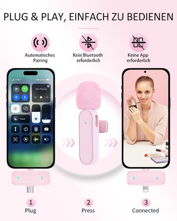 Беспроводной петличный микрофон Bayanbulu для iPhone, iPad, Android, TikTok, YouTube (розовый, 2 шт.)