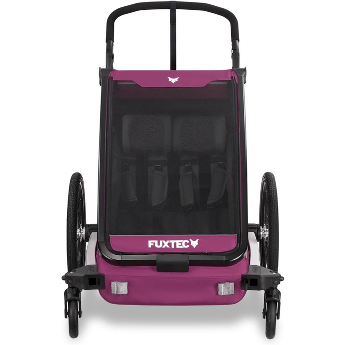 Фуктек Причіп для велосипеда Sportfux на 2 місця, з сумкою, світловідбивачами, ручкою-штовхачем, захистом від дощу та сонця, складний, фіолетовий FX-FA1