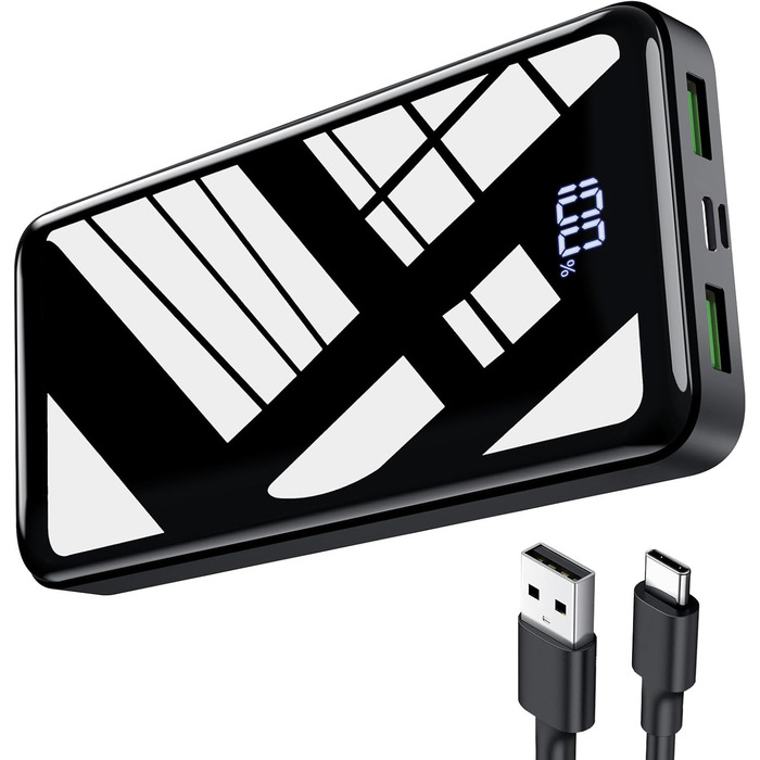 Power Bank 27000mAh з LED-дисплеєм, 22.5W PD20W USB-C, чорний. Сумісний з iPhone 16/15/14/13/12/11 Pro