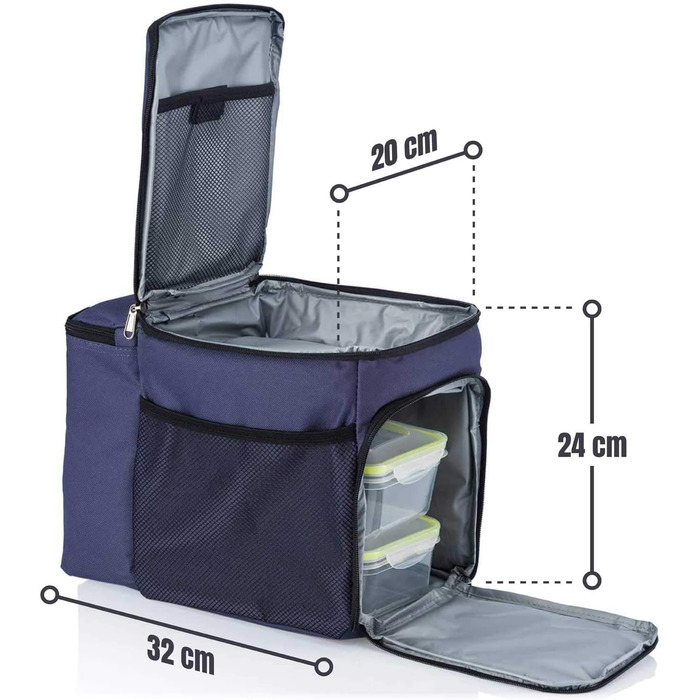 Кühlertasche Dimono® 15L: сумка-холодильник з 3 контейнерами для їжі та акумулятором холоду, блакитна