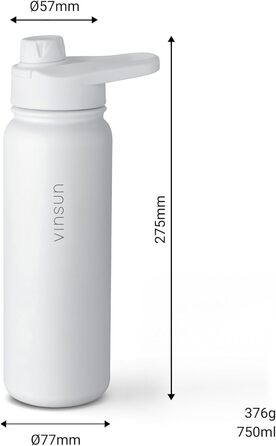 Stainless Steel Water Bottle 1L - Straw, Drinking Opening - Leak-Proof, Carbonated Drinks Safe, BPA Free - Thermos Bottle, Sports, Outdoor, School, University, Cycling, Hiking, Gym (750 ml, White)