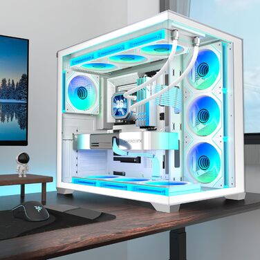 Корпус ПК ATX ANSAITE H-D9 (Білий) з 7 вентиляторами ARGB, підтримка радіатора 360 мм, скляна панель, USB Type-C