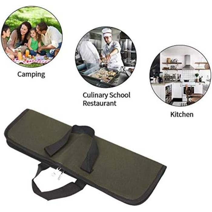 QEES 4-Compartment Knife Storage Case, Knife Pouches for Small Kitchen Knives, Chef's Knife Bag, Kitchen Tool Bag for Kitchen Knife Set (Army Green)
