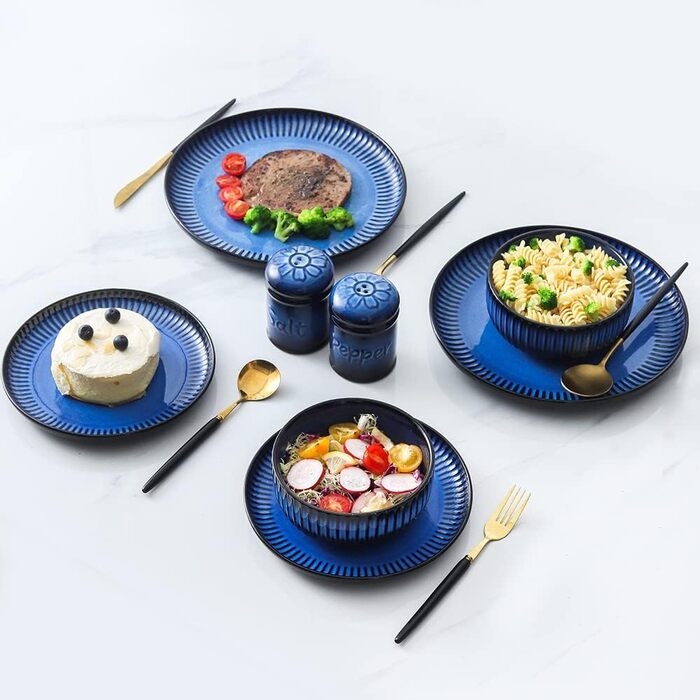 Nihow Ceramic Salt and Pepper Shaker Set, 2.6 inches, Bar Salt and Pepper Shakers, Rust-Proof Spice Shakers, Elegant, Black and Blue, 2 Pieces