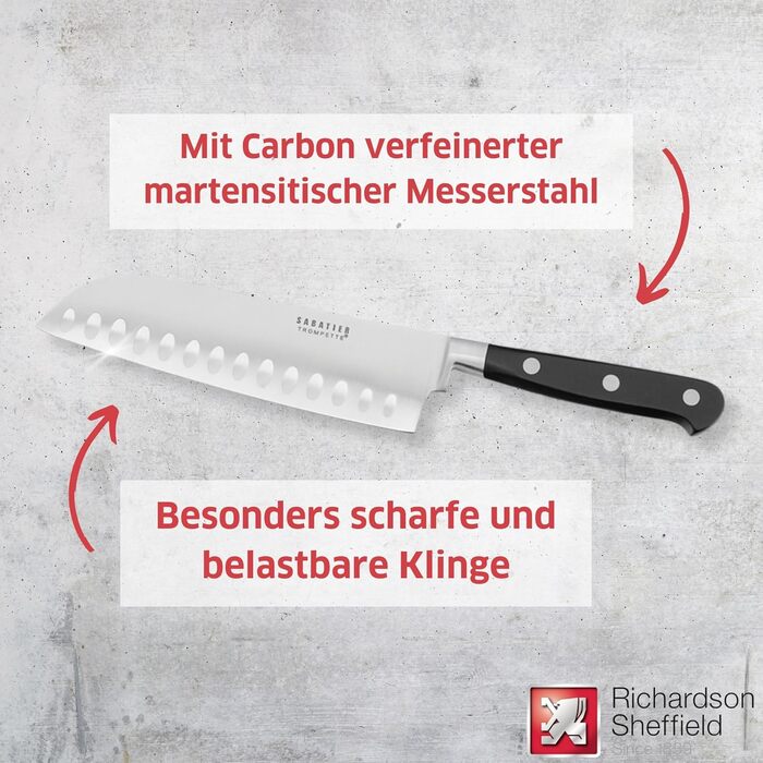 Набір ножів Richardson Sheffield Sabatier Trompette з підставкою, коричневий/сріблястий (Santoku 17,5 см)