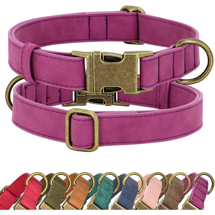 Шлейка для собак Didog з м'якої шкіри, міцна, з надійною застібкою, регульована, для середніх та маленьких собак, розмір M (13-21 см), фіолетовий