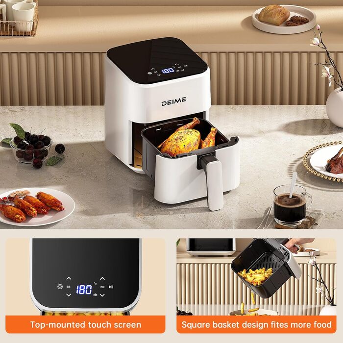 Фритюрниця Deime з гарячим повітрям 2.5 л, компактна цифрова Airfryer для випікання, розігріву та смаження, антипригарне покриття