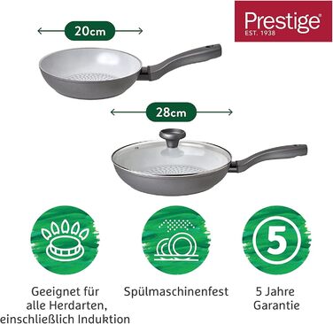 Prestige Earth Pan Stockpot Induction - 28cm / 7.5L - Non-Stick Ceramic, Recycled & Recyclable, Non-Toxic, Dishwasher Safe, Easy-Grip Handles (Pot with Lid, 20/28cm)