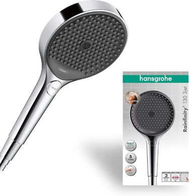 hansgrohe Rainfinity - Showerhead, Hand Shower with 3 Spray Patterns, Round Shower Head (⌀ 130 mm), Shower Head with Anti-Limescale Function, Chrome