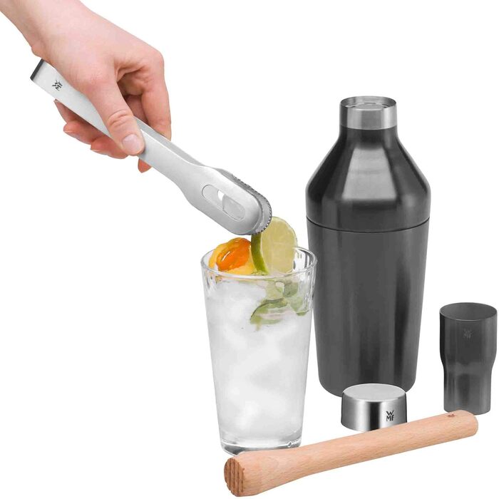 Набір бармена WMF Baric Cocktail Set 4-piece: шейкер, мірний стакан, щипці для льоду, мадлер, дерев'яний, у подарунковій коробці