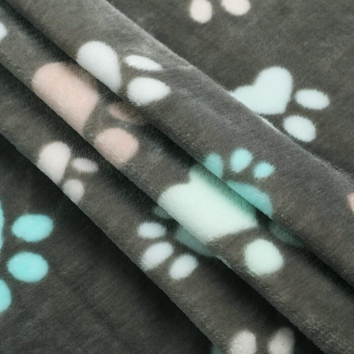 М'яка ковдра для собак та котів Luciphia, 3 шт. у наборі, 104*76 см, фліс, сіра з лапками