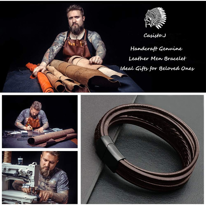 Чоловічий шкіряний браслет Casisto.J з нержавіючою сталлю, гравіювання, чорний, плетений, з магнітною застібкою, 18 см, коричневий, індивідуальний дизайн
