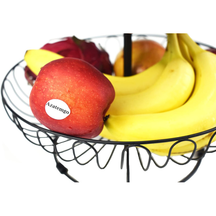 Металевий кошик для фруктів та овочів з ручкою для кухні/балкону, 3 яруси, великий, з нержавіючої сталі, з 360° циркуляцією повітря (чорний, 45 см висота, Ø30-24-16.5 см)
