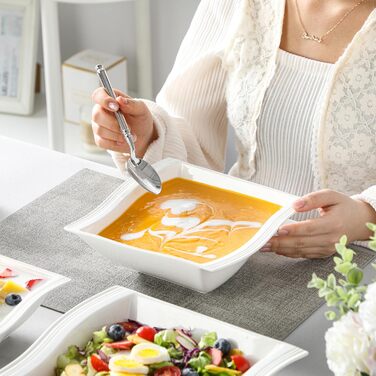 MALACASA Набір мисок для мюслі та супу, 4 шт., кераміка, 800 мл, 2100 мл, 1400 мл, 890 мл (білий)