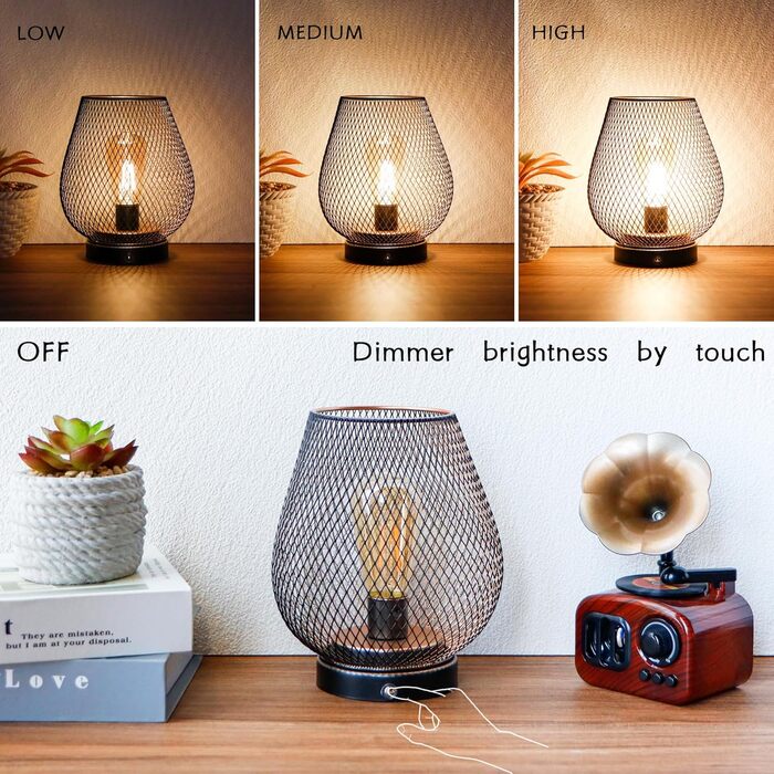 JHY DESIGN: Настільна лампа Gold Schwarz, набір 2 шт., металева, LED, вінтажний стиль, на батарейках, для спальні, вітальні, вечірки, дому та вулиці