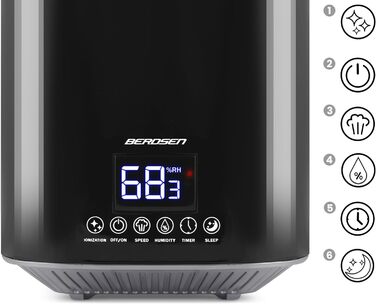 Ультразвуковий зволожувач повітря Berdsen з іонізацією, ароматерапією та гігростатом - 2.6 л, 3 швидкості, для дитячої кімнати, чорно-сірий