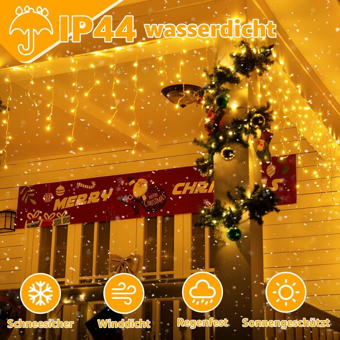 Ланцюжок прикрас з LED-ліхтариками Ollny Eisregen для вулиці, 15 м, 600 LED, тепле світло, 8 режимів, водонепроникний, з пульта, для балкона, даху, вікна, дому, огорожі