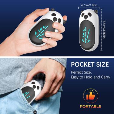 Електричний грієчка для рук, перезаряджається, 6000 mAh, USB, портативний, для жінок та чоловіків, для відпочинку на природі, кемпінгу, полювання, гольфу, Panda, чорний
