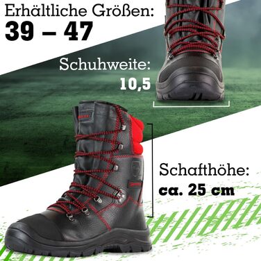 Черевики для лісу Forst з захистом від пилки, клас 1, чорно-червоні, шкіряні, розмір 42 EU