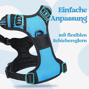 Нашийник для собак Rabbitgoo, великі породи, регульований, проти тяги, з ручкою, м'який, світловідбиваючий, блакитний, L (XL, 1 шт.)