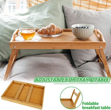 Бамбуковий столик SHUESS для ліжка та дивану: чорний, з відкидними ніжками, 41.5 x 30 x 20.5 см