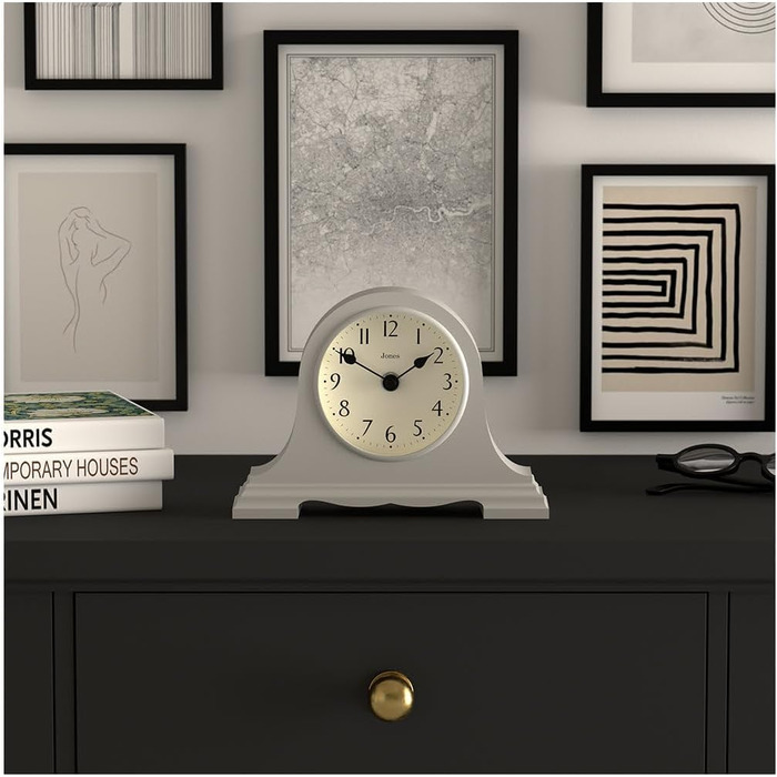 JONES CLOCKS® Speakeasy Table Clock | Classic Napoleon Hat Design | Gray | Contemporary classic style for desk, table, shelf, or bedside table