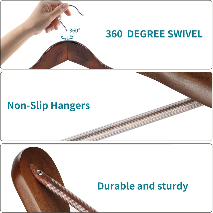 Wooden Clothes Hangers, 6-Piece Suit Hangers, 360° Swivel Hook, for Jackets, Shirts, Suits, Coats, 44 x 5.5 x 23 cm (L x W x H), Dark Walnut AWY0406H