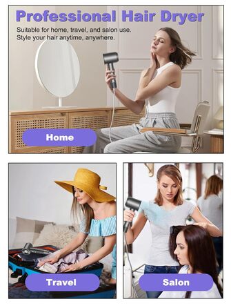 Іонізатор для волосся 160 000 іонів/хв, 500 млн негативних іонів, 55 дБ – професійний фен з насадкою-дифузором та магнітною насадкою, швидка сушка з холодною струєю