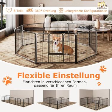 Металевий вольєр для собак та котів Costway, 80 см, 8-секційний, з дверцятами, для собак, котів, кроликів, чорний