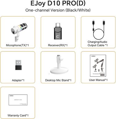 Мікрофон Comica D10 Pro D з підсвічуванням RGB та кріпленням для стрімінгу, геймінгу та запису подкастів (чорний)